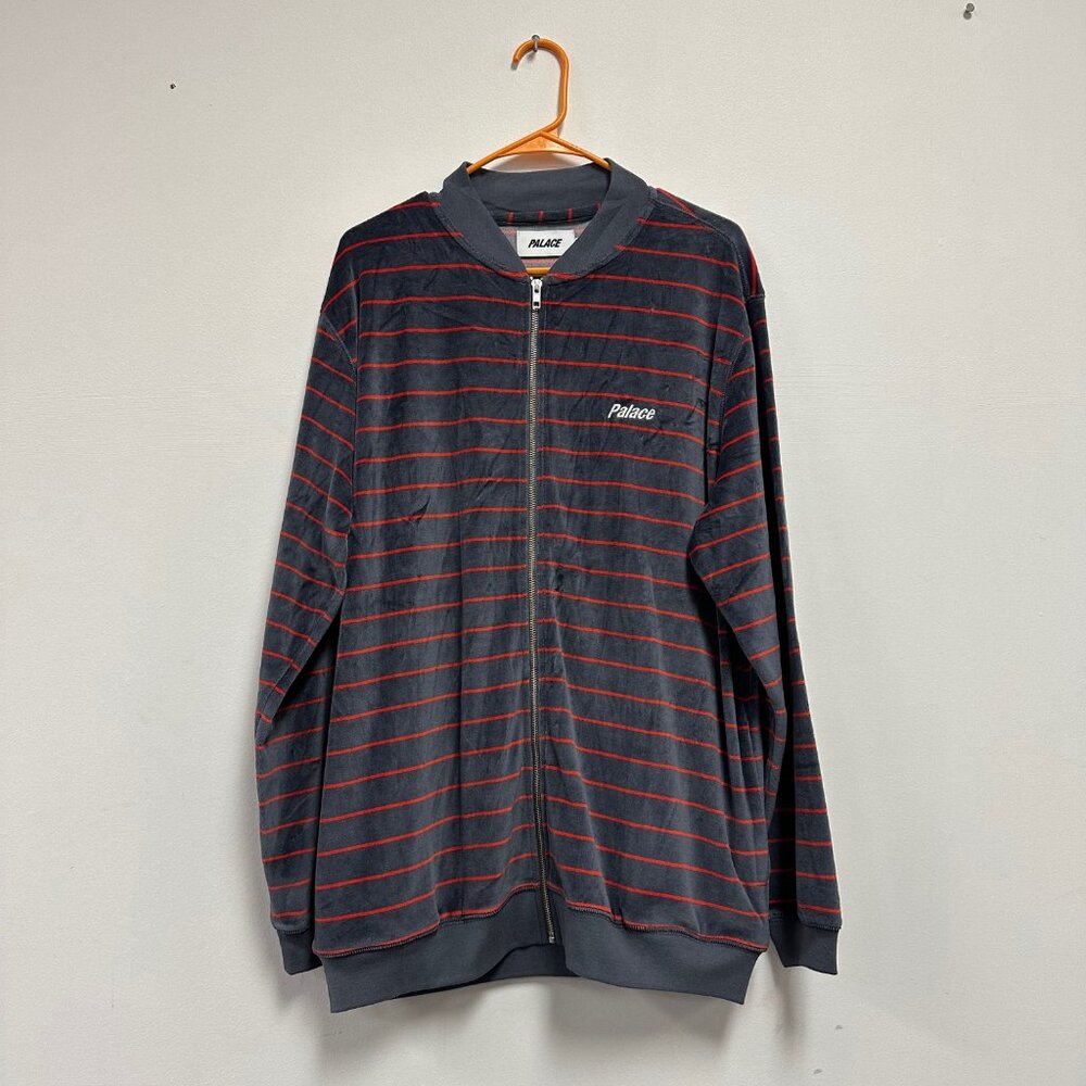 PALACE Skateboard Velour Zip Up Bomber Jacket Red Striped XLarge